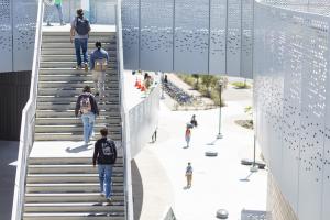 students using the stairs at the learning pavilion